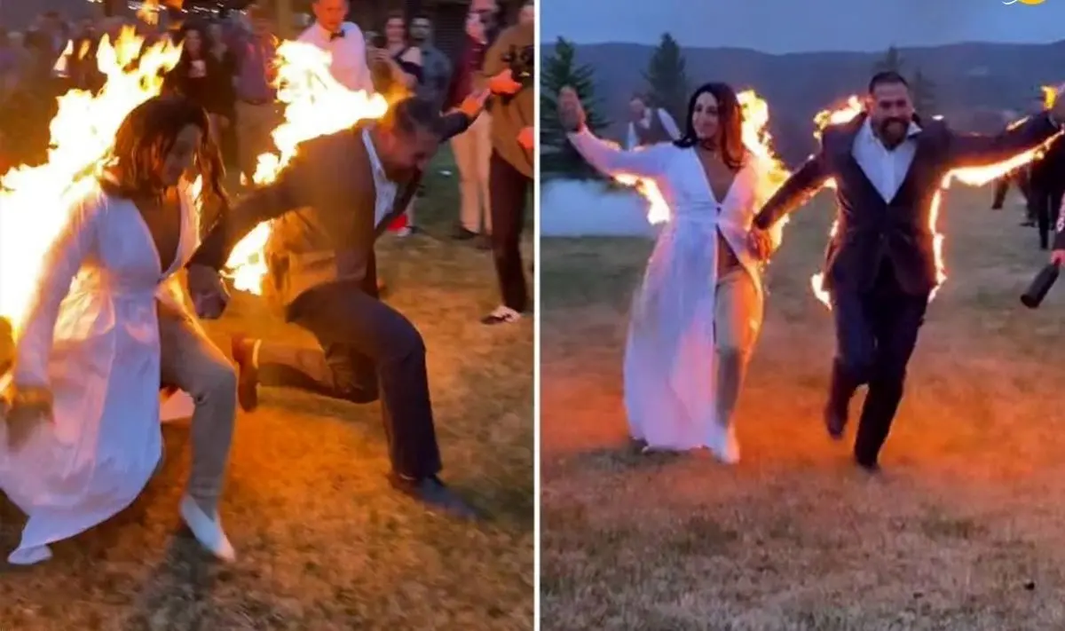 عروس و داماد دیوانه وسط مراسم خود را به آتش کشیدند!+عکس
