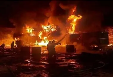 آتش‌سوزی بزرگ در نزدیکی فرودگاه حلب سوریه