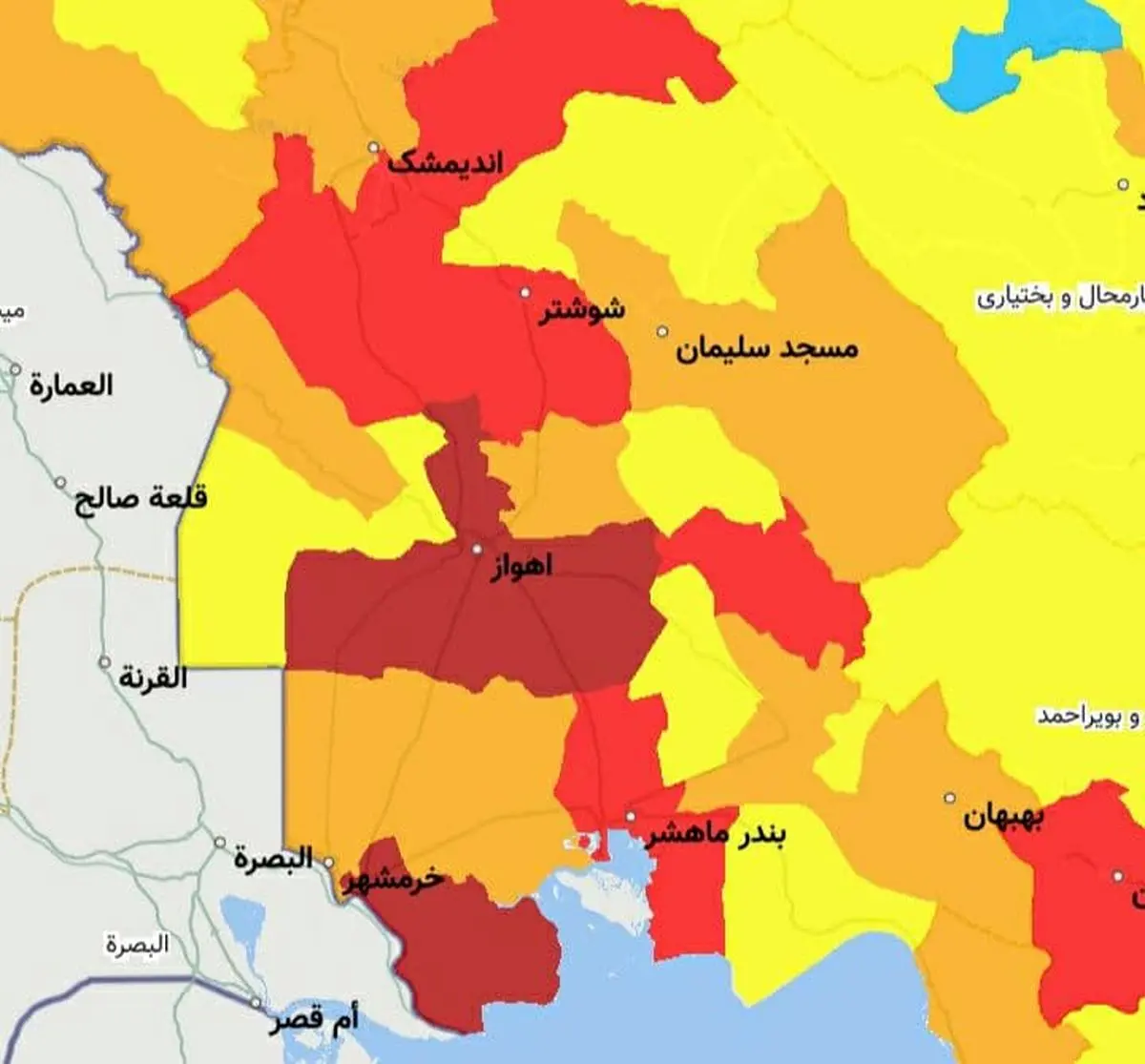 اسامی شهر‌های ممنوعه استان خوزستان برای سفر نوروزی 1400