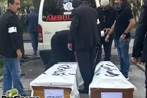 تابوت های داریوش مهرجویی و همسرش به مراسم رسید/ زار زدن هانیه توسلی هنگام ورود