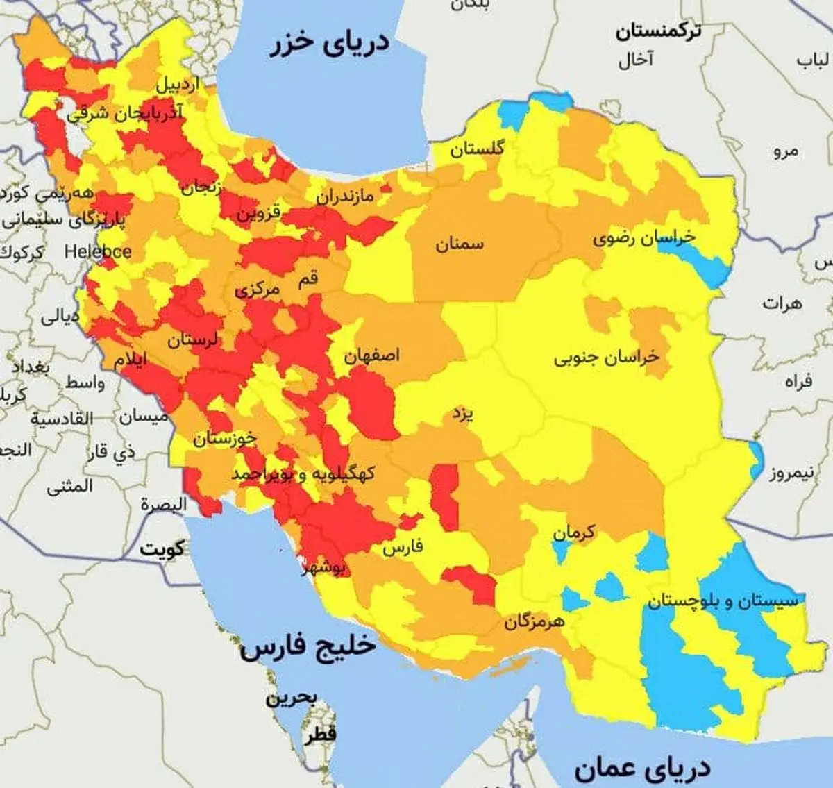 لیست دقیق اسامی 227 شهر قرمز و نارنجی کرونایی کشور از 16 فروردین 1400