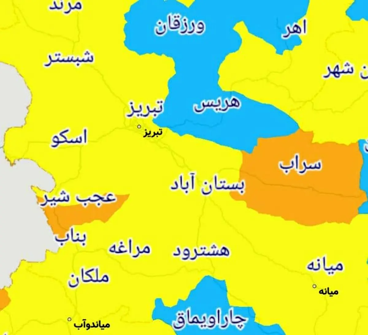 اسامی شهر‌های ممنوعه استان آذربایجان شرقی برای سفر 
نوروزی 1400